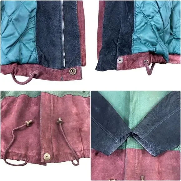 Outbrook Hooded Color Block Suede Coat Jacket Ladies Large Black Green Burgundy - Picture 7 of 16